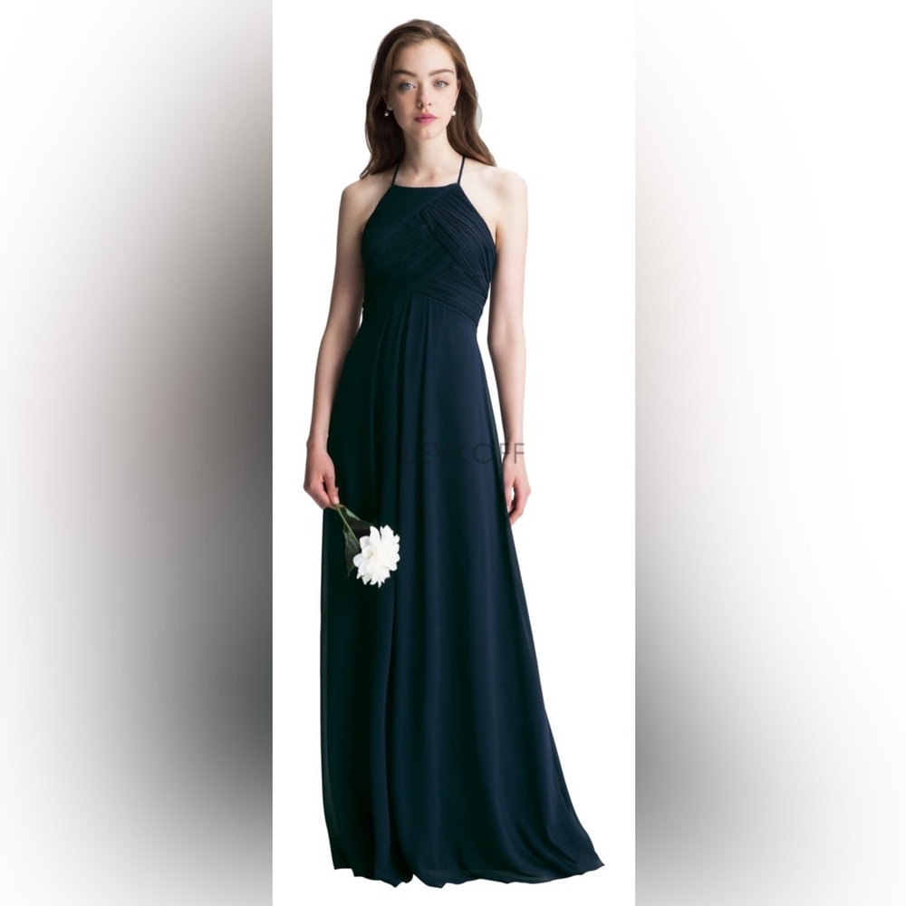 #LEVKOFF Bridesmaids Navy Chiffon Maxi Dress / Gown Size 4